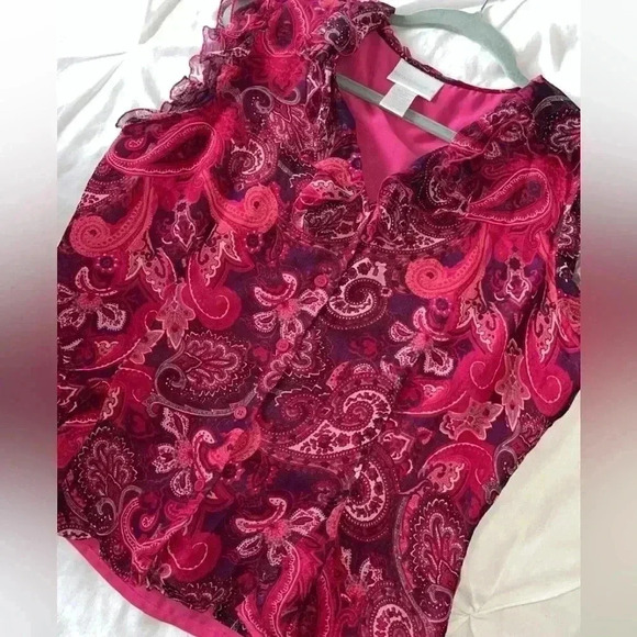 Vintage Worthington 100% Silk Pink Paisley Print Sleeveless Fitted Blouse SIZE12 - Picture 4 of 7